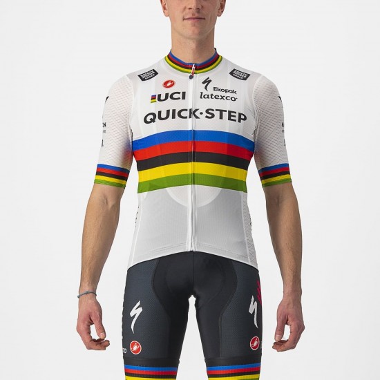 Quick Step-Alpha Vinyl Straßenrad Weltmeister Regenbogentrikot 2022 Competizione Radtrikot kurzarm Quick Step-Alpha Vinyl Straßenrad Weltmeister Regenbogentrikot 2022 Competizione Radtrikot kurzarm