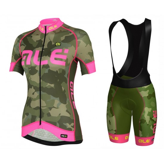 2017 Damen Ale Graphics PRR Camo Grün-Rose Fahrradbekleidung Satz Radtrikot Kurzarm+Kurz Trägerhose 949YHPM